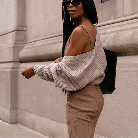 H&M Ribbed Knit Beige Dress New - Picture 4 of 11